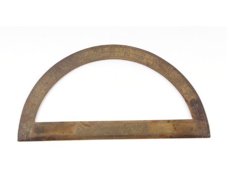 An 18th century brass quadrant protractor, signed 'B Martin Fecit', 10cms wide.