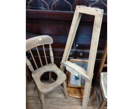 Child's chair, easel and Victorian mirror 