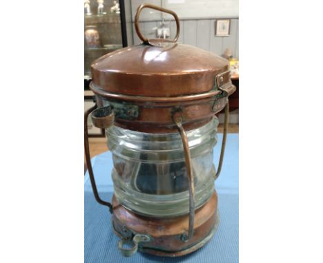 A Ships Copper and glass Anchor light. Circa 1900. Now fitted for electricity. 