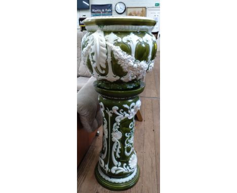 A Minton style Ceramic Jardinière  on stand. Circa 1890.(two pieces) 