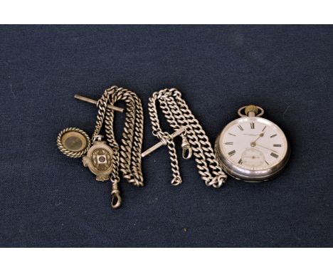 An open faced pocket watch with secondary dial at the six by Pleasance and Harper of Bristol. Silver case made by Rotherham a