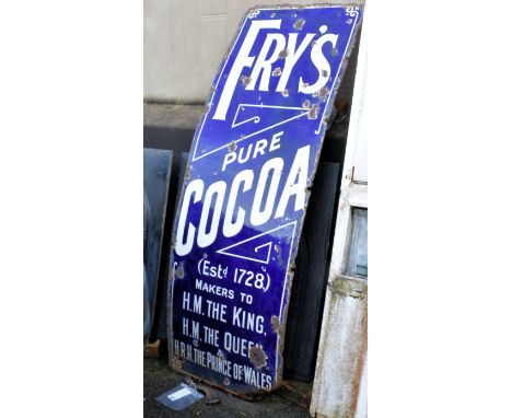 Advertising interest - FRY'S PURE COCOA enamel signof large proportions, the vertical rectangular sign having white lettering