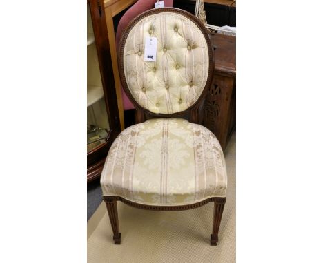 A pair of Hepplewhite style side chairslate Victorian, oval framed flute show frame backs with deep button backed upholstery,