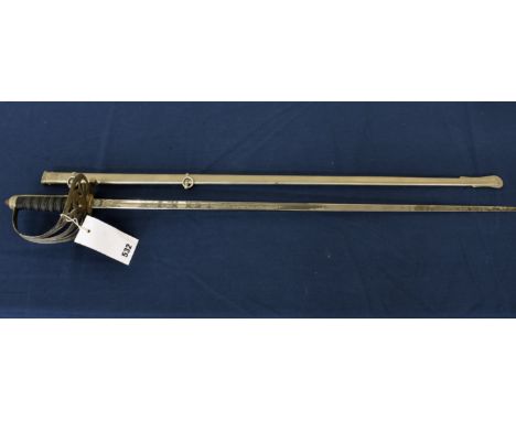 An 1897 pattern Officer's sword by John Jones &amp; Co, London, 82cm. straight fullered blade engraved with crowned Royal coa