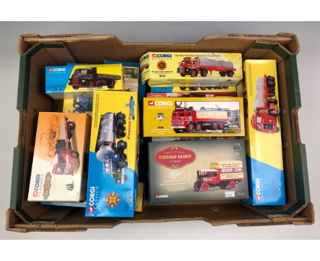 15 x boxed Corgi Classics commercial vehicles,&nbsp;including Vintage Glory 80202 Foden Flatbed Steamer 'Bishop &amp; Sons'; 