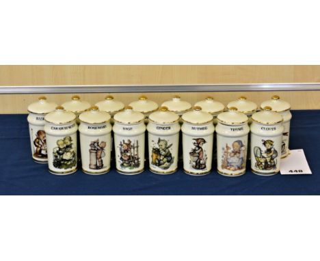 A variety of M.J. Hummel herb and spice jars (15) 