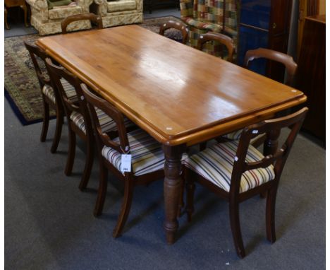 A dining room table by Mike Brown &amp; Muller having light top and dark turned legs, 78½in. (199.4cm.) long, together with e