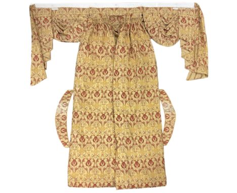 Pair of lined curtains in 'Olympia' floral pattern fabric, gold ground and decorated with flowers and stylised plant motifs i