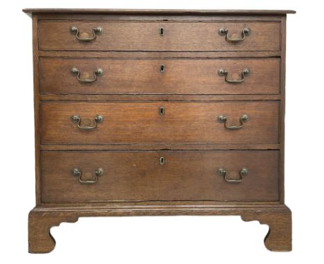 George III oak chest, moulded rectangular top over four long cock-beaded drawers, on bracket feetDimensions: Height:&nbsp;82c