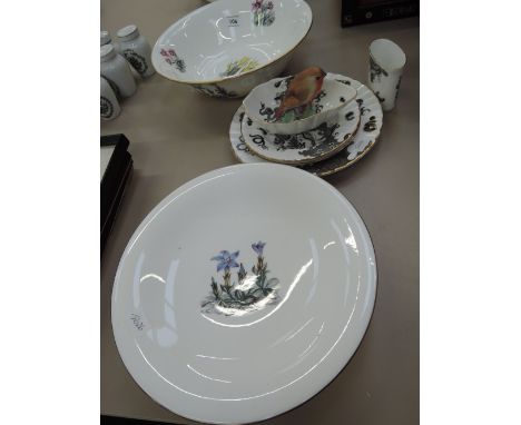 A Royal Worcester bowl and tazza in Spring Flower pattern, a selection of Royal Worcester dragon ware and a Royal Worcester R