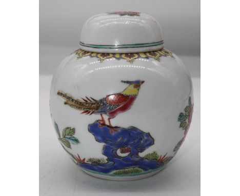 A 20th century Chinese enamel decorated ginger jar and cover, height 12cm