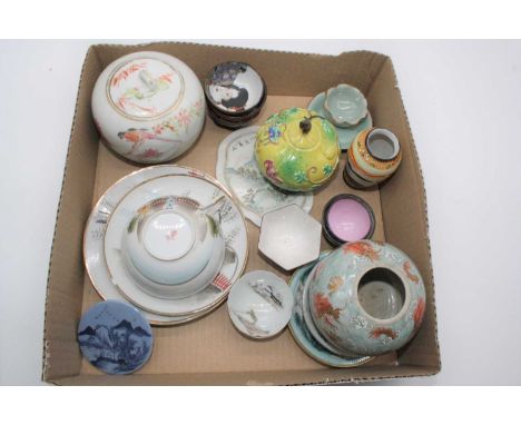 A collection of various eastern ceramics to include a Chinese enamel decorated jar &amp; cover, and a Japanese eggshell porce