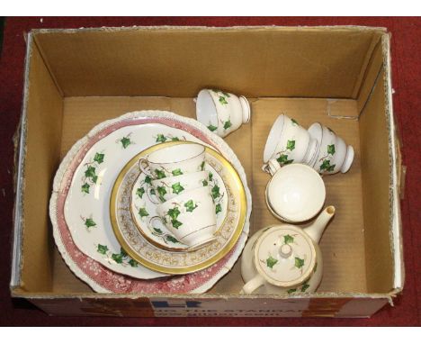 Two boxes of various ceramics to include a Ridgeway Colclough pattern part tea service, and a large Naples vase