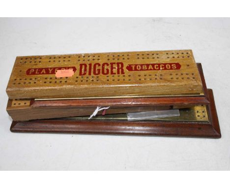 An advertising cribbage board for Players Digger Tobaccos, together with three other cribbage boards (4)