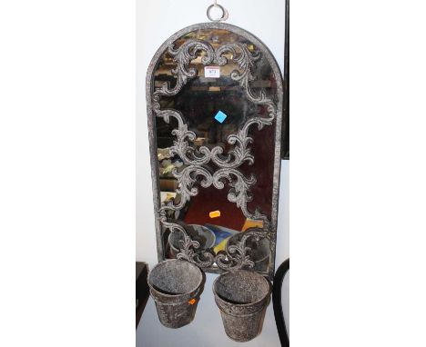 A metal garden wall hanging mirror / planter, 59 x 29cm