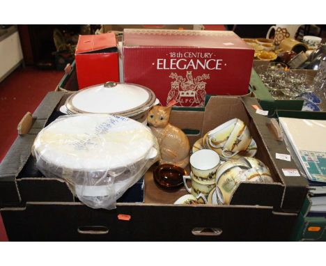 Two boxes of various ceramics, to include a Royal Doulton part tea and coffee service, Wedgwood Laurel pattern porcelain ture
