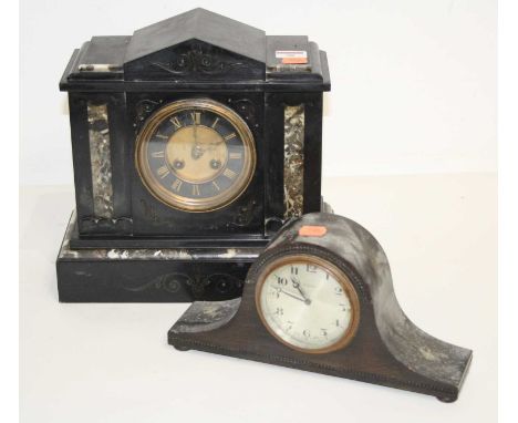 A Victorian black slate 8-day mantel clock, of architectural form, the chapter ring showing Roman numerals, height 28.5cm, to