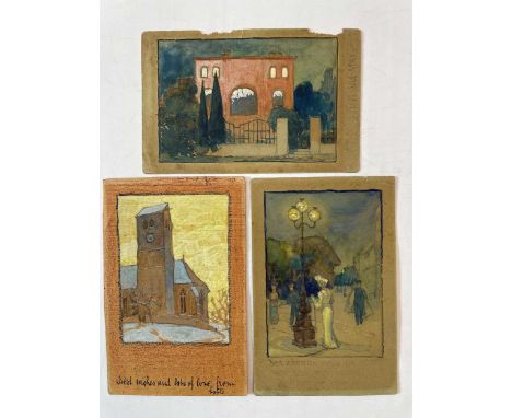 Three Edwardian hand painted postcards  sent by ‘Max and Lotte’ from Germany to Fred and Nelly Mayer of 25 Exeter Road, Brond