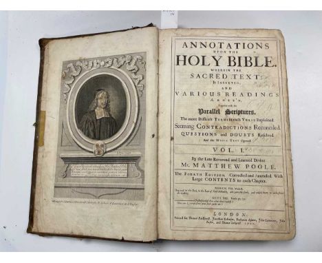 BIBLE, 1674, folio,   Cambridge: John Hayes, in one vol., lacks general title and OT title, some slight worming to gutter, re