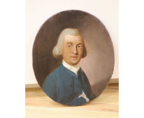 Portrait of a gentleman, oil on canvas, inscribed verso 'drawn by Mr M Wright of D. December 1774', 45 x 29.5cm, unframed