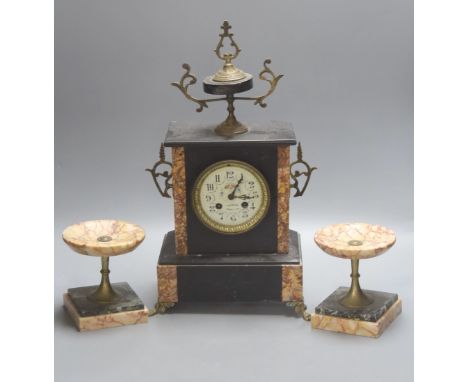 A slate marble mantel clock, height 43cm