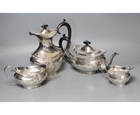 A George V silver four piece oval tea service, R.F. Mosley &amp; Co, Sheffield, 1924 &amp; 1931,gross 52.5oz.