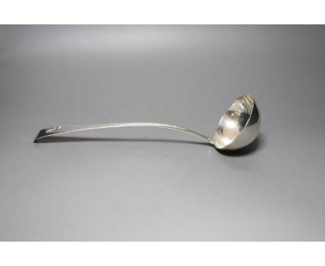 A George III silver Old English pattern soup ladle, London, 1806, 32.5cm,7oz.