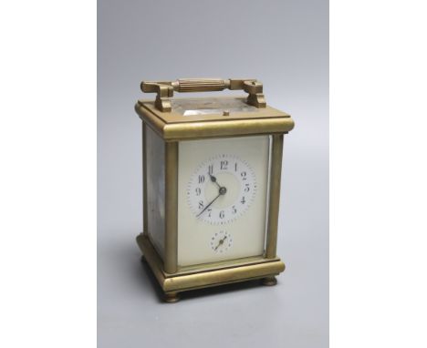 An E. Maurice &amp; Co hour repeating carriage clock, height 16cm with handle down