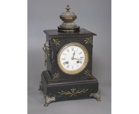 A Victorian slate mantel clock, height 33cm