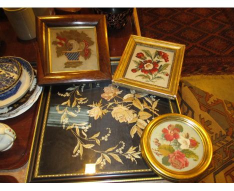 Three Tapestry Pictures and a Needlework Picture 