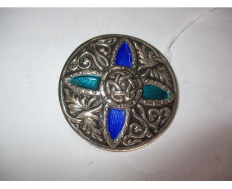 Silver and Enamel Targe Brooch by Alexander Ritchie Iona, Birmingham Hallmarks 