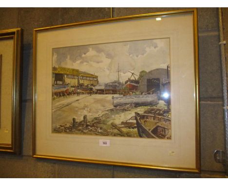J K Walker, Watercolour, The Boatyard, 32x43cm 