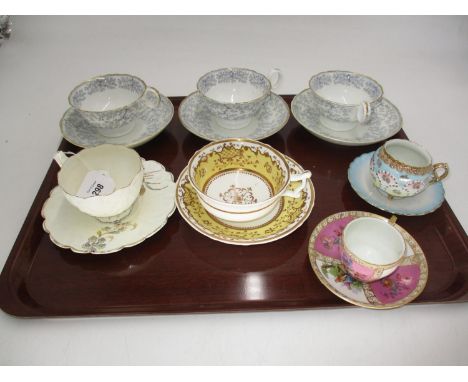 Continental Porcelain Hand Painted Coffee Cup and Saucer and 6 Victorian Cabinet Cups and Saucers 