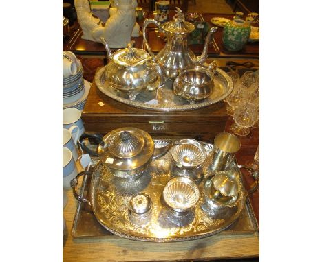 Victorian Silver Plated 3 Piece Tea Service, 2 Trays, Canteen of Cutlery etc 