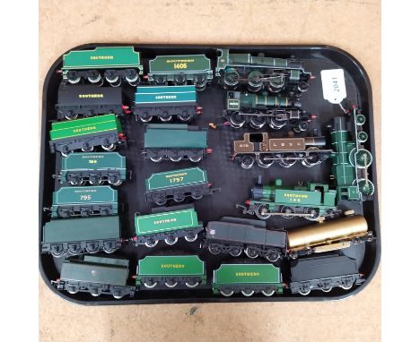 Hornby rolling stock, three Bachmann engines, two Triang engines plus a solid brass track cleaner by CMX