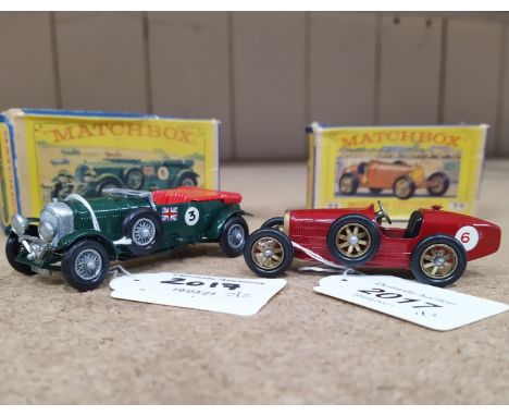 A boxed Matchbox No.5 1929 Bentley plus a Matchbox No.6 1926 Bugatti (mild playworn condition to vehicles, boxes with signs o