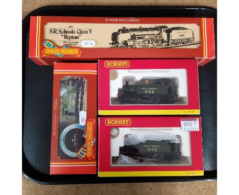 A Hornby R683 'Repton' engine, two Hornby R3213 boxed engines and a R261 engine