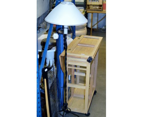 MODERN TROLLEY UNIT, FLOOR LAMP & CD TOWER     