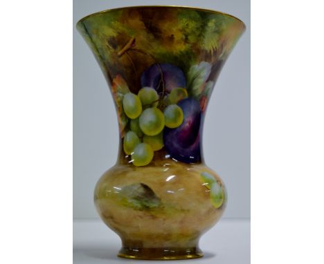 6" ROYAL WORCESTER HAND PAINTED VASE DECORATED WITH SUMMER FRUITS & SIGNED PRICE     