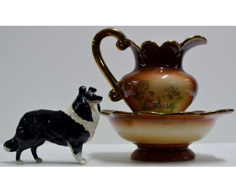 BESWICK COLLIE DOG ORNAMENT & DECORATIVE BASIN & EWER     