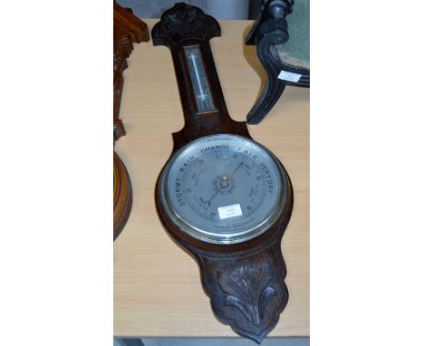 OAK CASED COMBINATION ANEROID BAROMETER THERMOMETER     