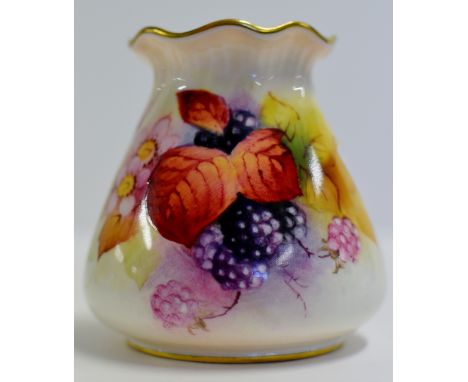 3½" ROYAL WORCESTER HAND PAINTED SQUAT VASE DECORATED WITH FLOWERS, BERRIES & FOLIAGE, SIGNED M. MILLER     
