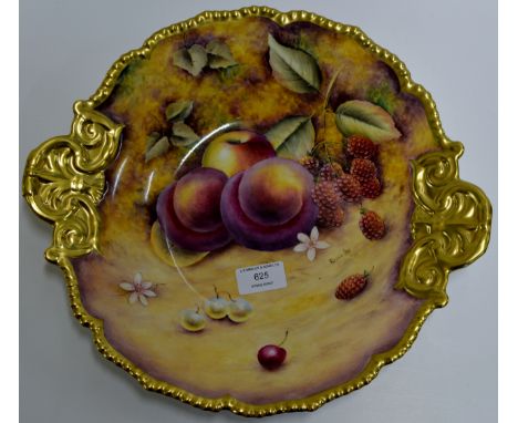 14" DIAMETER FINE ENGLISH PORCELAIN HAND PAINTED FRUIT BOWL, DECORATED WITH FALLEN FRUIT & SIGNED BY ROYAL WORCESTER ARTIST B