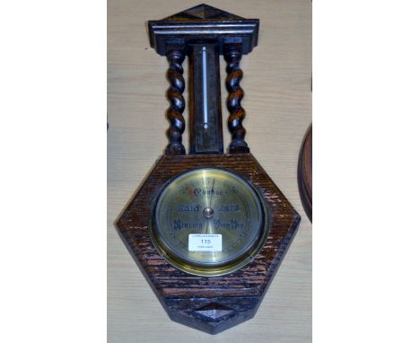 OAK COMBINATION BAROMETER THERMOMETER WITH BARLEY TWIST COLUMNS     
