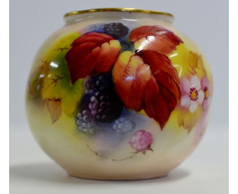 2¾" ROYAL WORCESTER HAND PAINTED SQUAT VASE DECORATED WITH FLOWERS, BERRIES & FOLIAGE, SIGNED K. BLAKE     