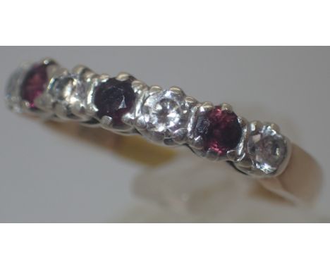 9ct gold garnet and cubic zirconia half eternity ring, size O