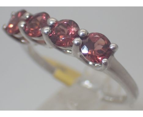 925 silver red four stone ring, size P 1/2