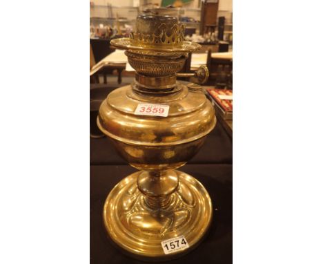 Art Nouveau brass oil lamp, lacking chimney and shade