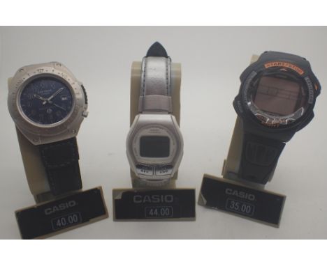 Three Casio new old stock wristwatches, requires batteries