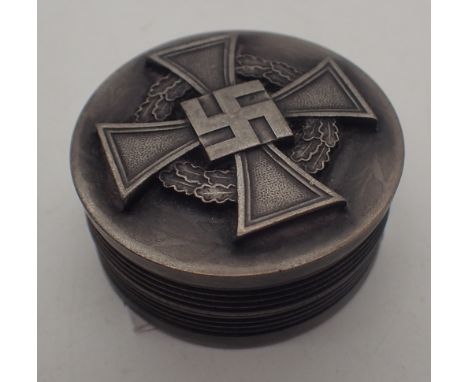 Brass screw top snuff box with swastika markings